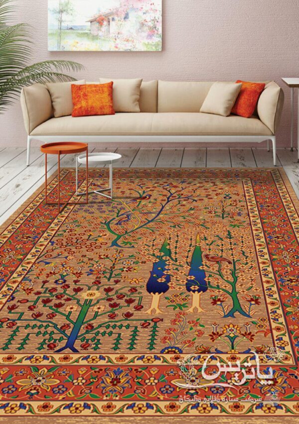 درخت زندگی شکلاتی/دنیای فرش/فرش ایرانی/فرش ماشینی/donyayfarsh